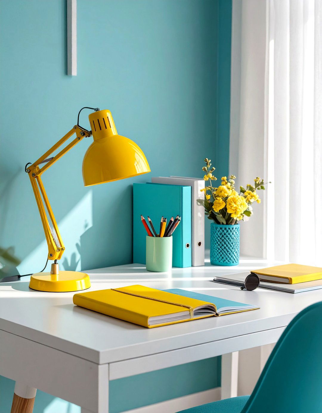 A Pop of Color Desk - 30 office desk organization ideas