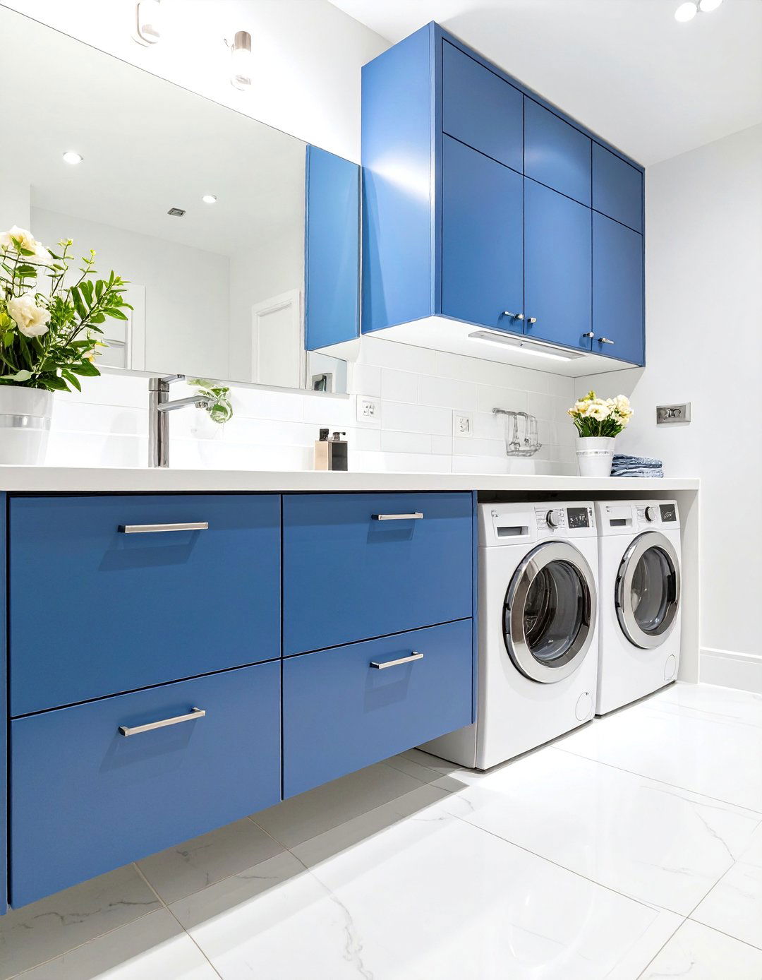 A Pop of Color - 30 combination small bathroom and laundry room combo designs