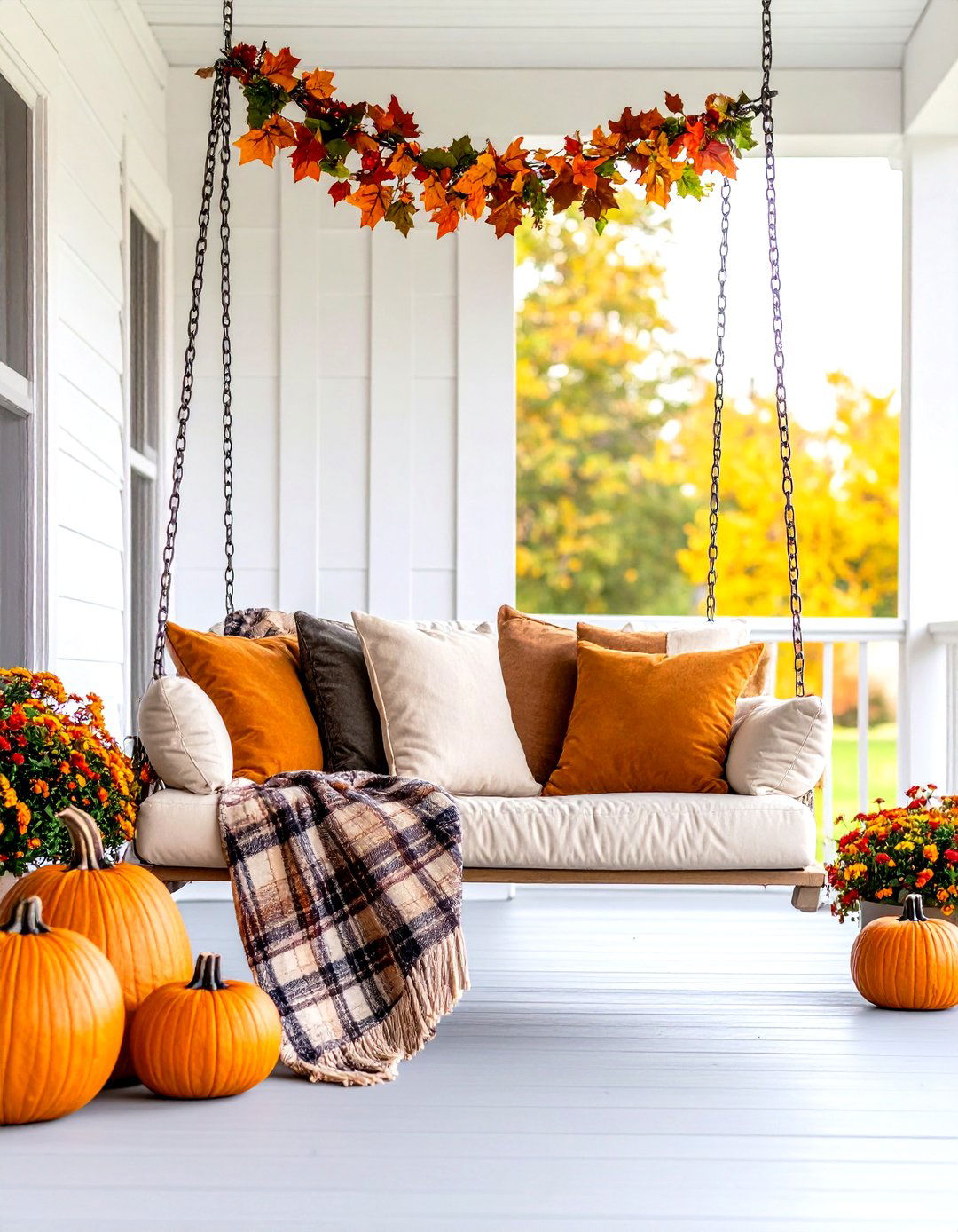 A Porch Swing Dressed for Fall - 30 fall porch decorating ideas