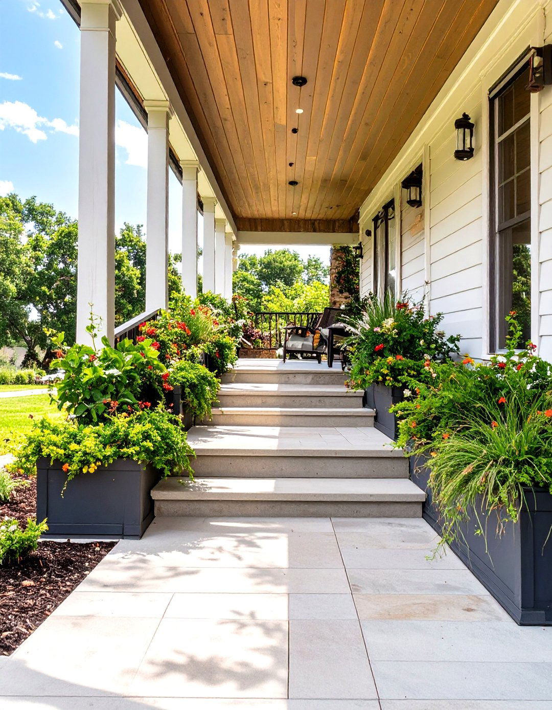 A Porch with a Built In Planter System - 30 front porch ideas for ranch style homes before and after