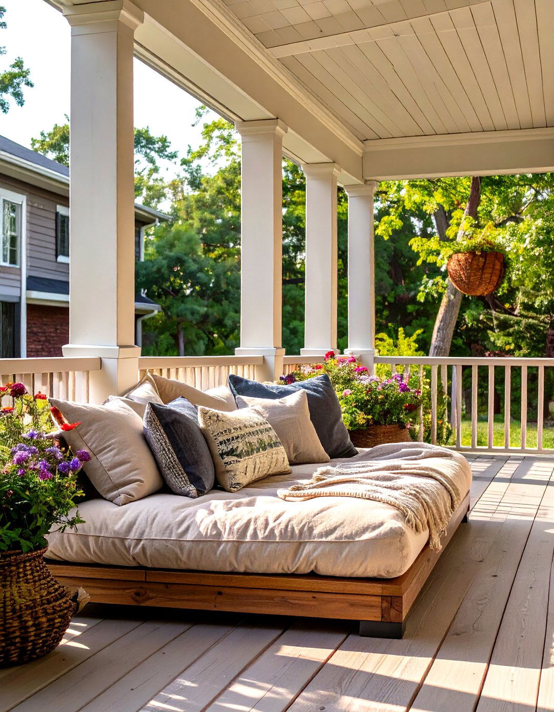 A Porch with a Daybed for Napping - 30 long front porch decorating ideas