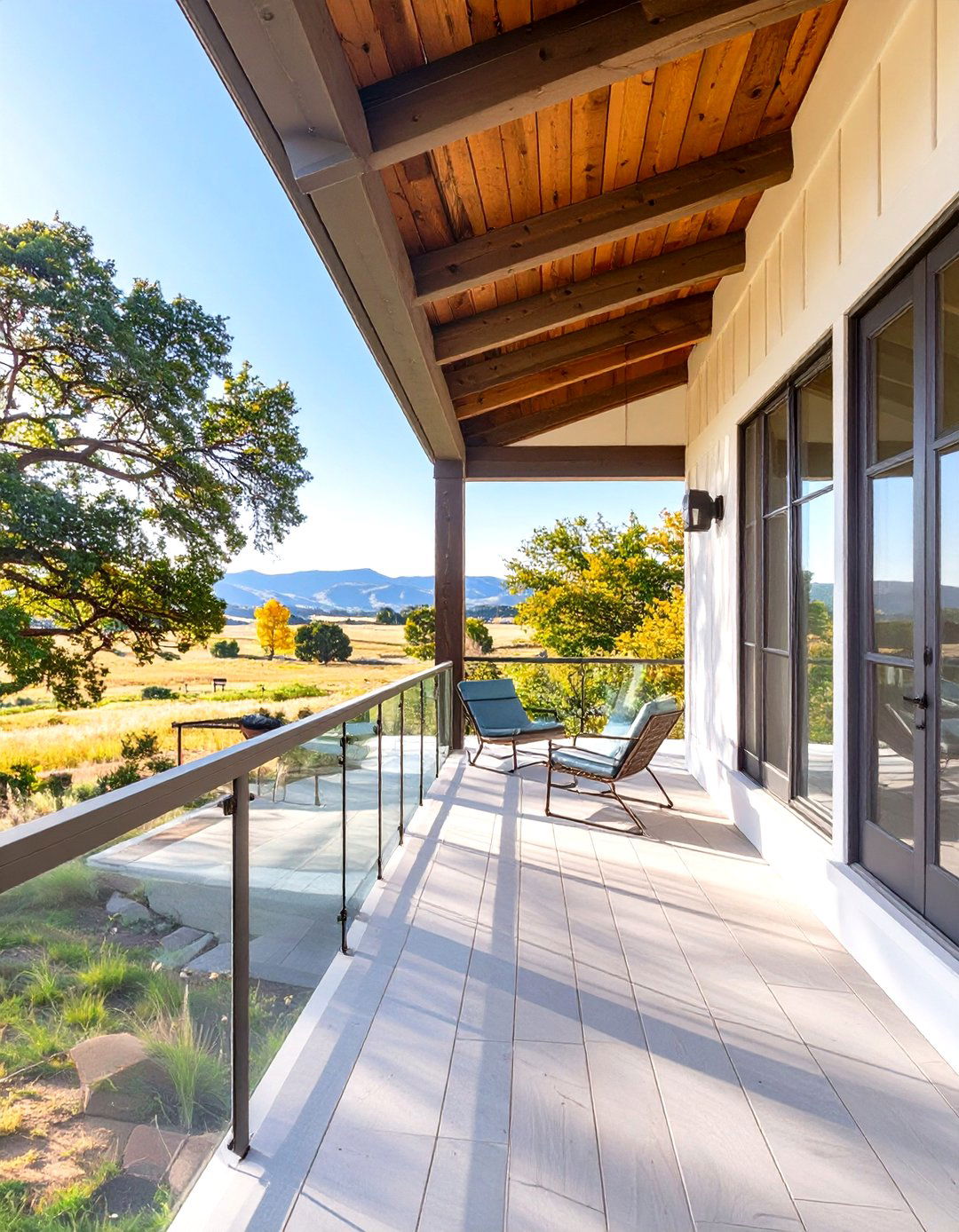 A Porch with a Modern Glass Railing - 30 front porch ideas for ranch style homes before and after
