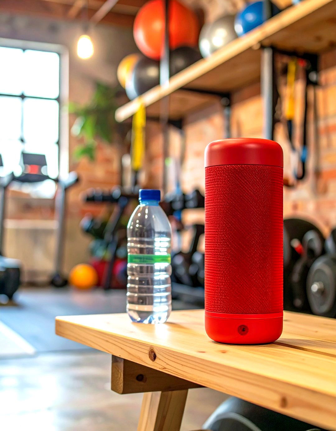 A Portable Bluetooth Speaker in a Small Garage Gym - 30 small garage gym ideas