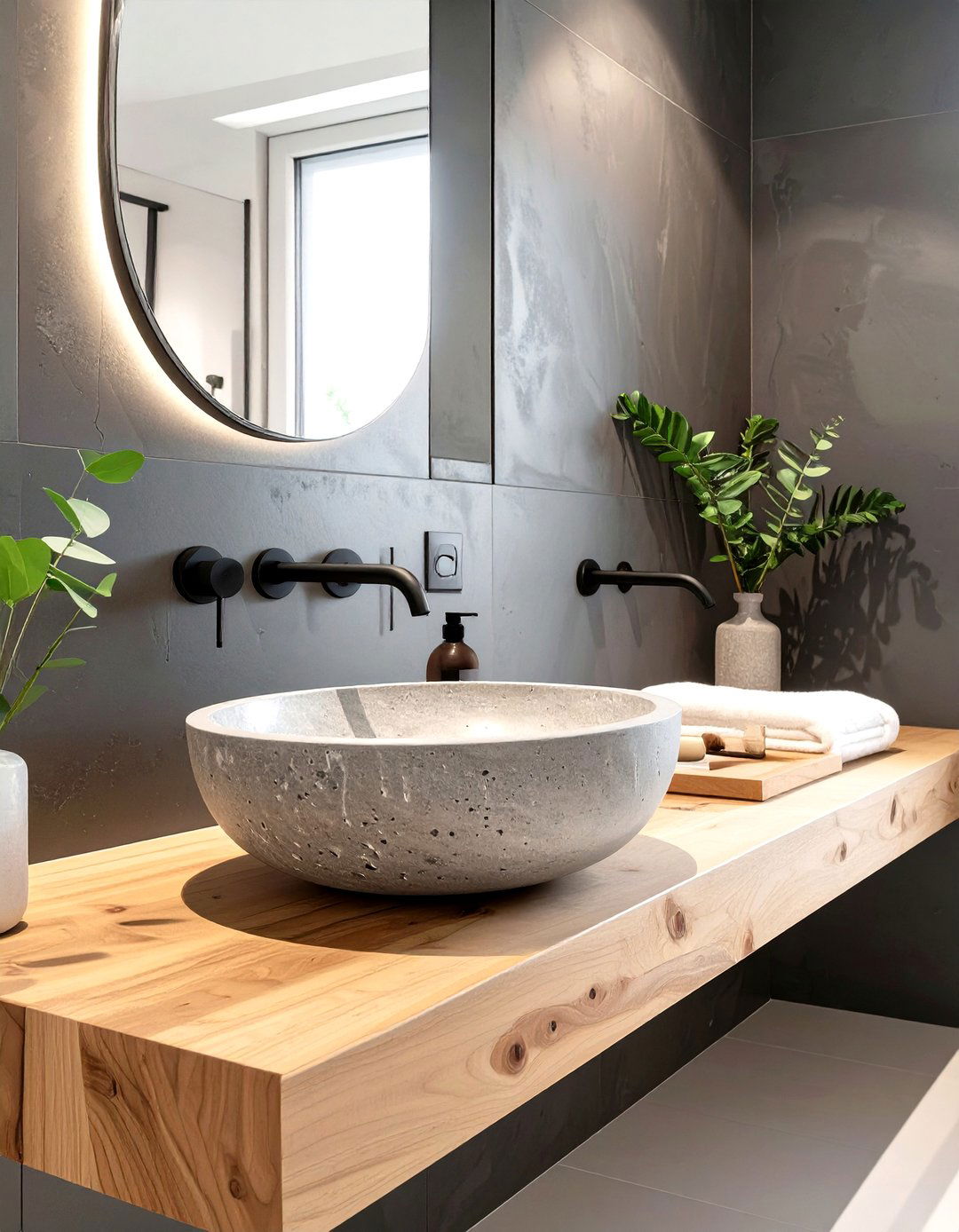 A Powder Room with a Stone Sink - 30 modern spanish style interior design ideas