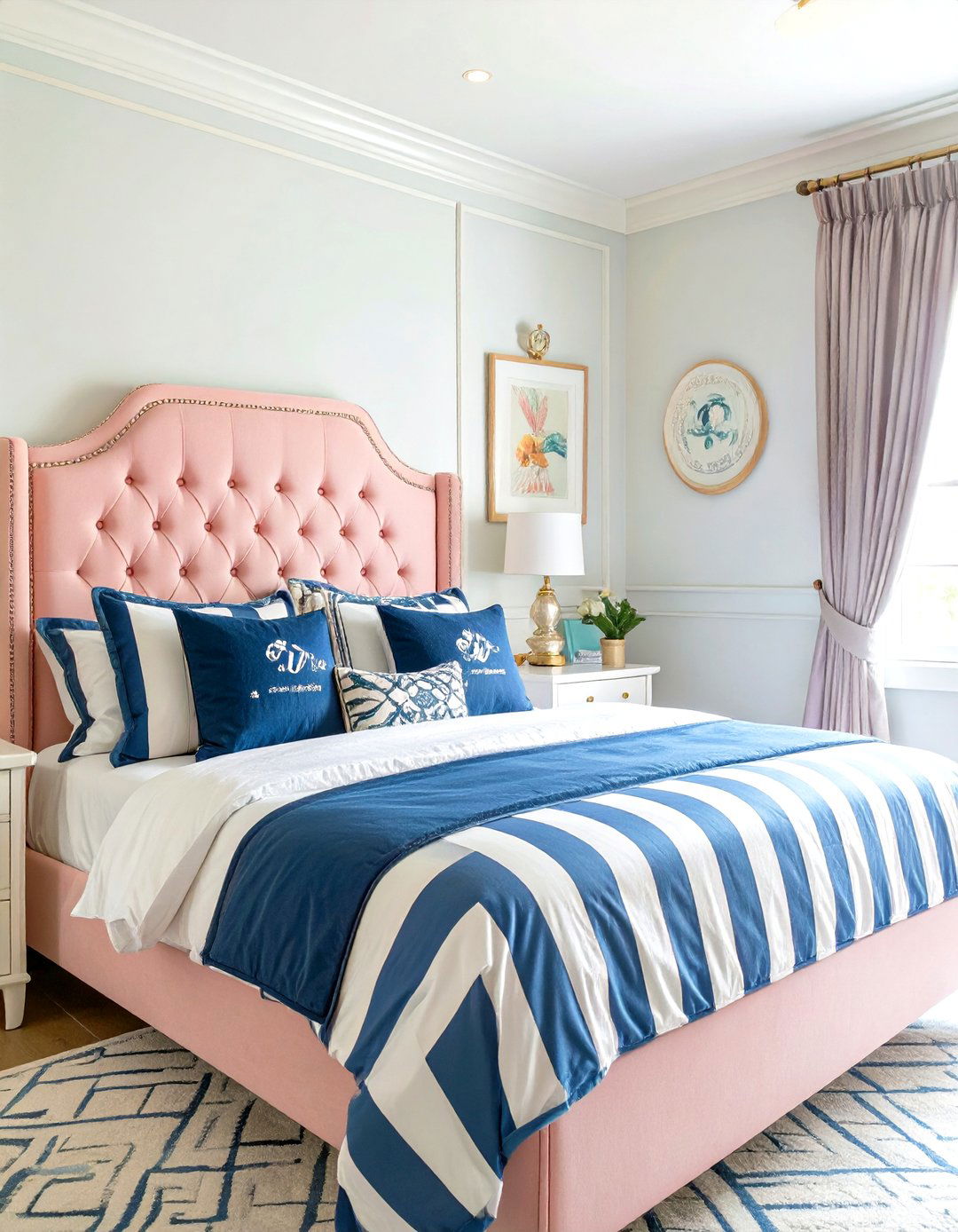 A Preppy Themed Bedroom with Classic Patterns - 30 teen girls bedroom ideas