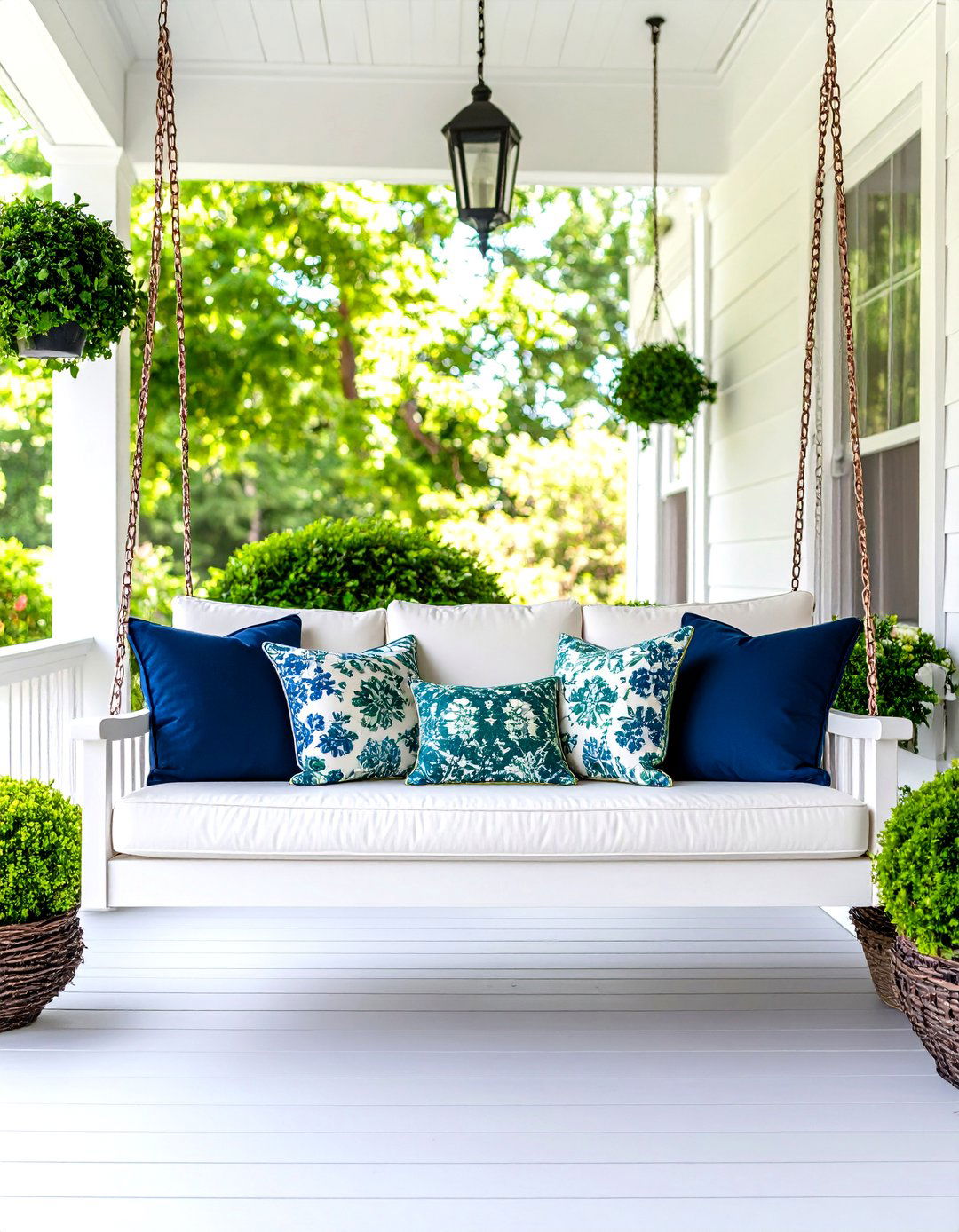 A Preppy and Polished Porch Swing - 30 front porch swing ideas