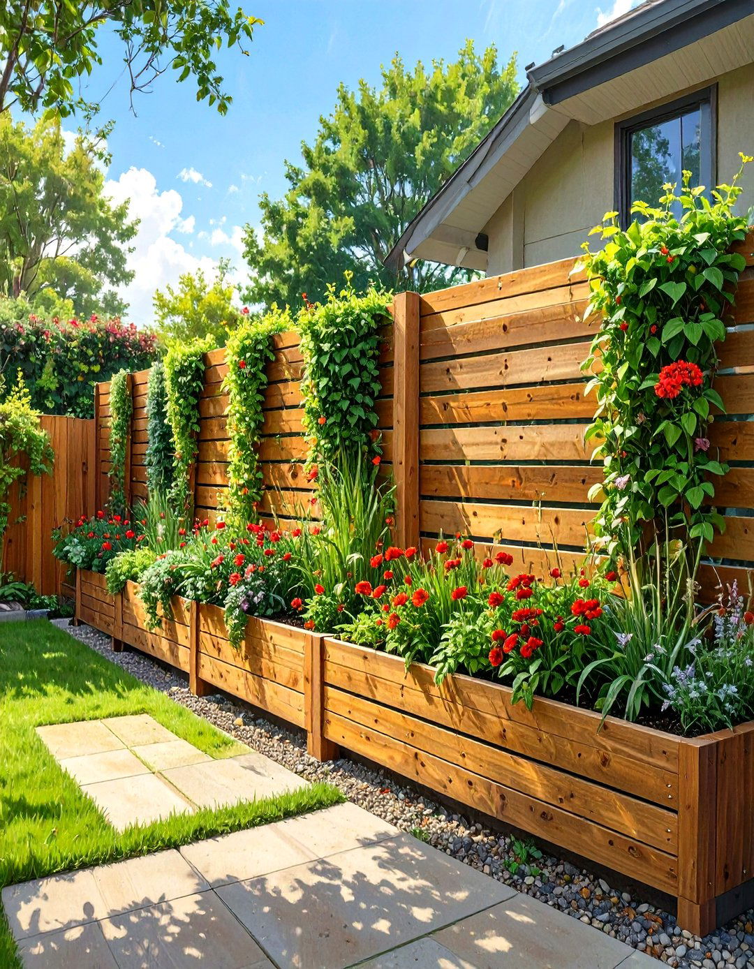 A Privacy Fence with Integrated Planters - 30 outdoor oasis ideas