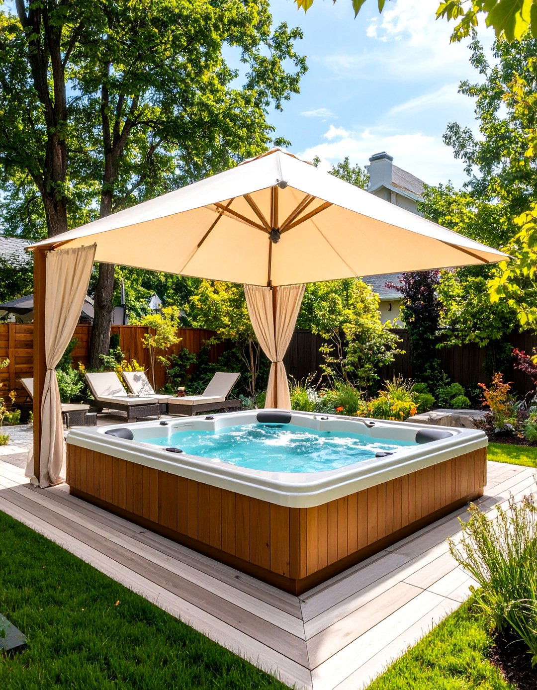 A Privacy Sail Shade Canopy - 30 backyard hot tub privacy ideas