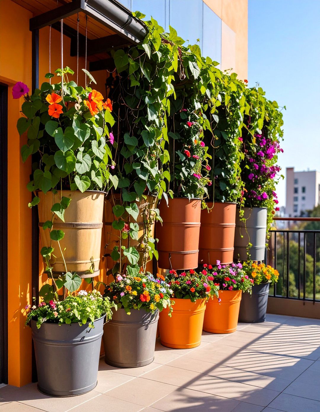 A Privacy Screen Bucket Garden - 30 bucket garden ideas