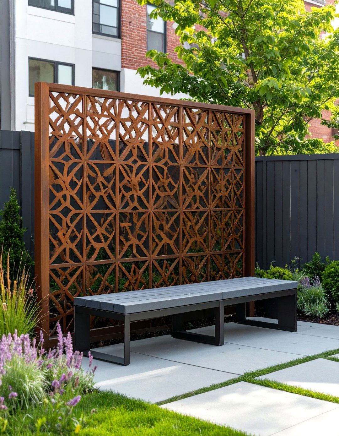 A Privacy Screen Focal Point Design - 30 small backyard designs