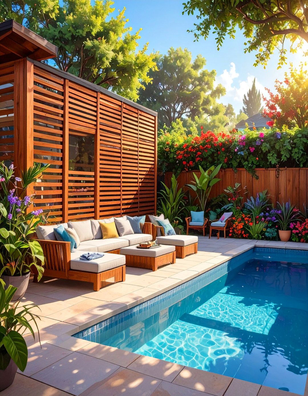 A Privacy Screen Focal Point - 30 above ground pool landscaping ideas