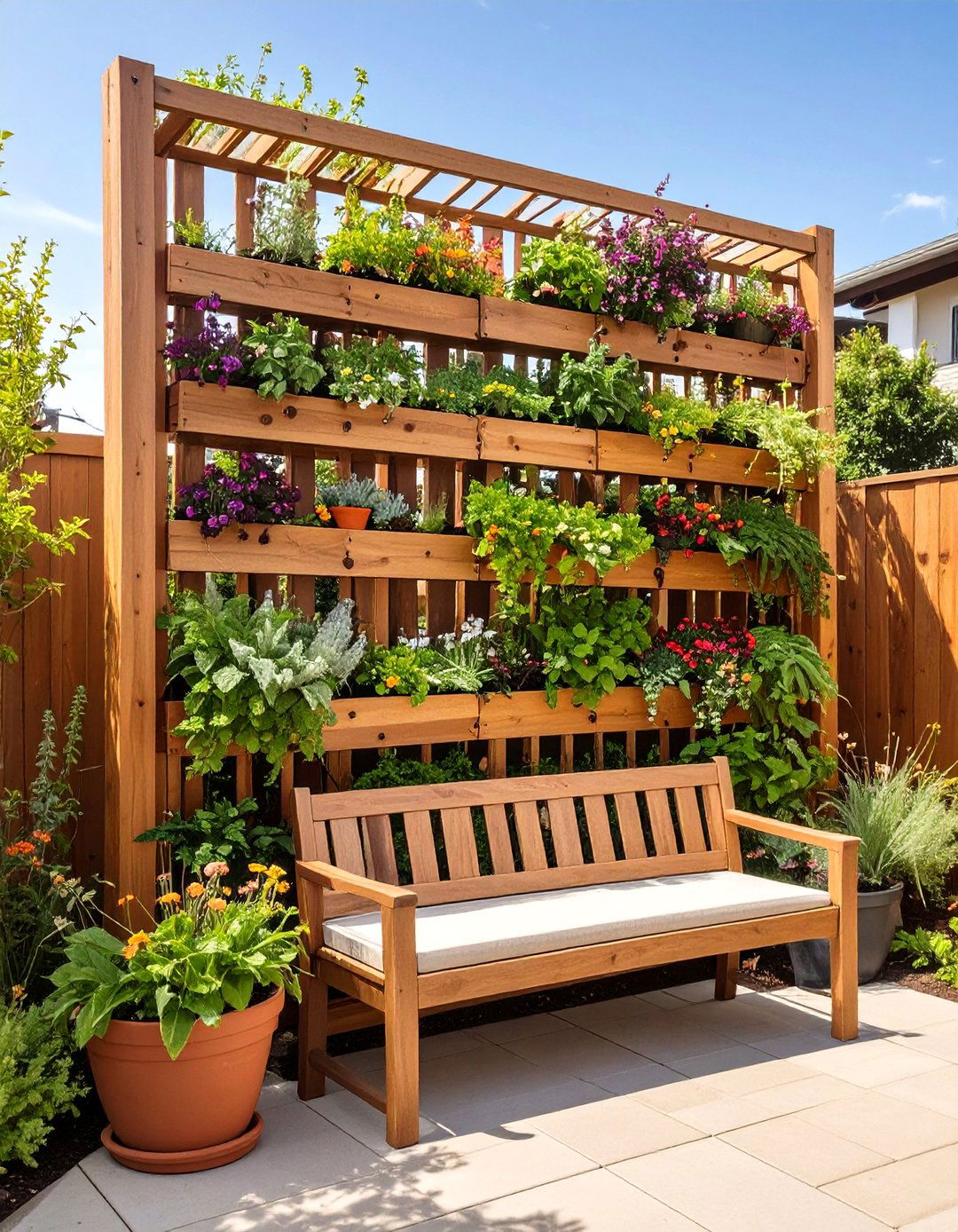A Privacy Screen Vertical Garden - 30 backyard patio ideas on a budget