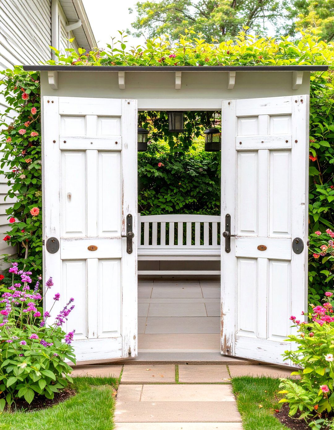 A Privacy Screen from Reclaimed Doors - 30 budget backyard ideas