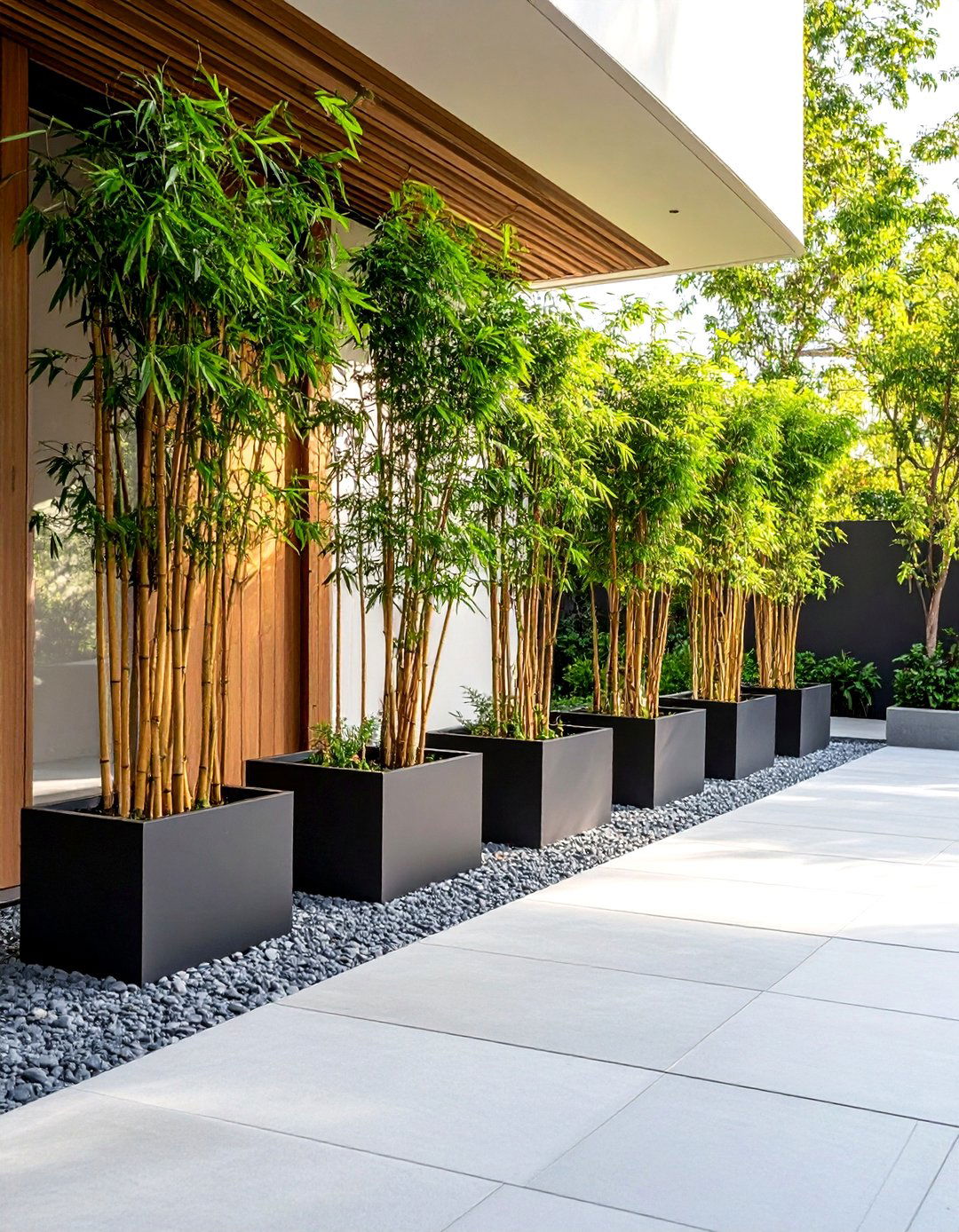A Privacy Screen of Bamboo in a Patio Garden - 30 patio garden ideas