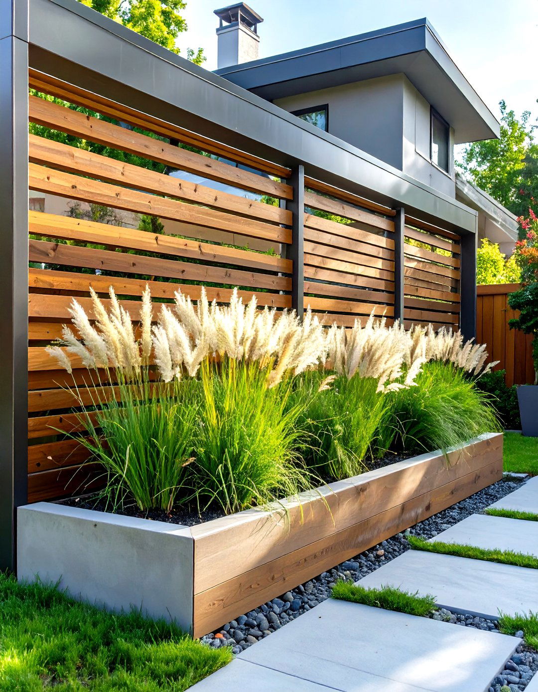 A Privacy Screen with Integrated Planters - 30 small backyard landscaping ideas