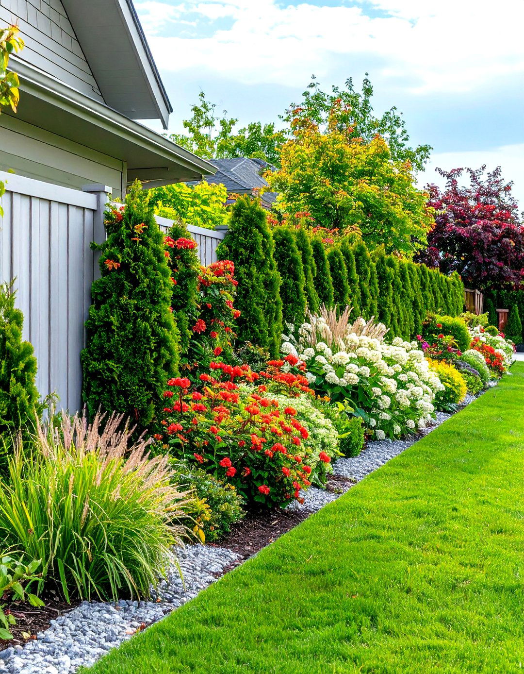 A Privacy Screen with Layered Plantings - 30 residential landscape design ideas