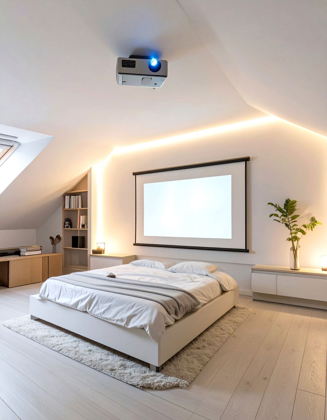 A Projector Instead of a TV for Entertainment - 30 slanted ceiling low ceiling attic bedroom ideas