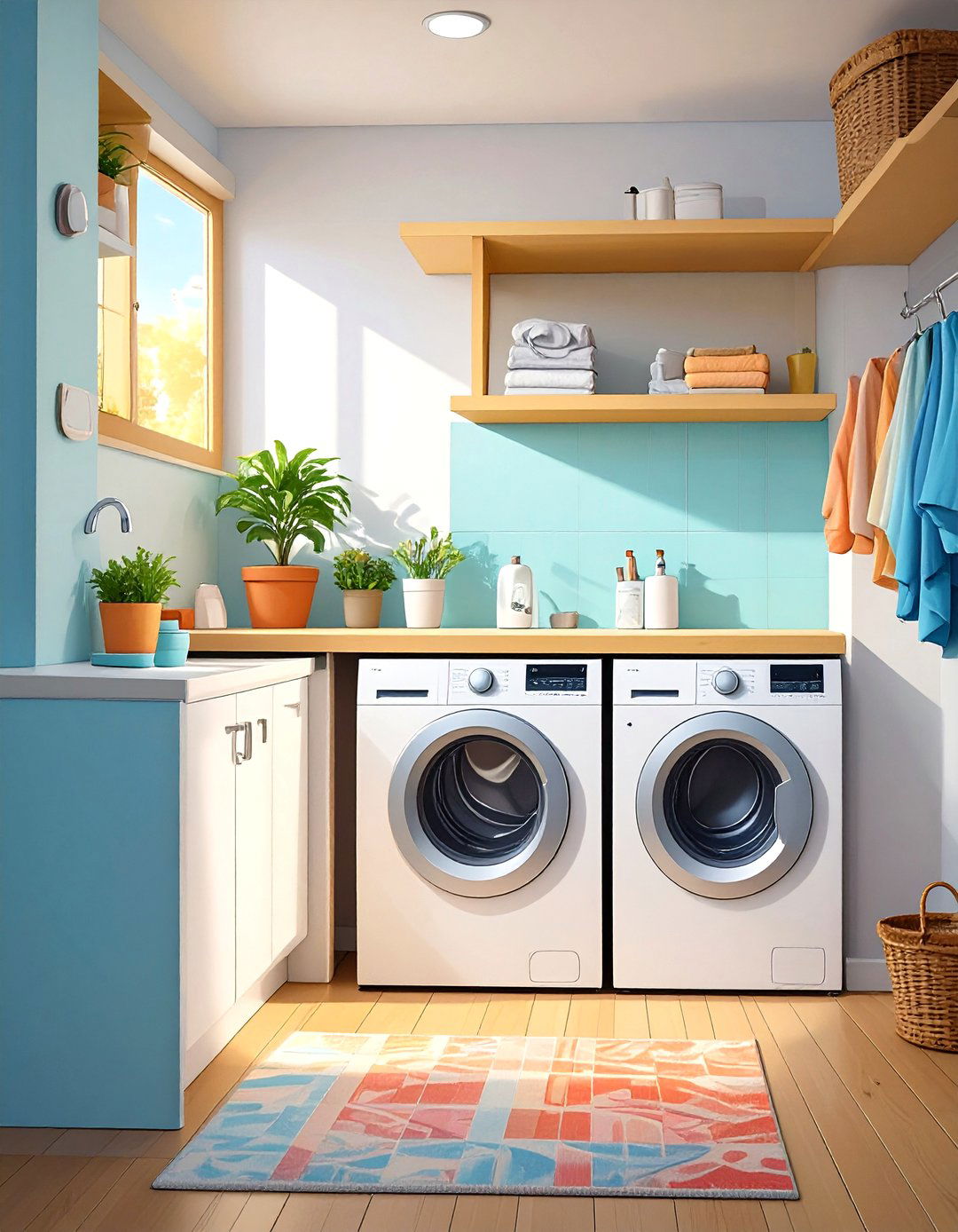A Pull Out Shelf Between Appliances - 30 tiny laundry room ideas