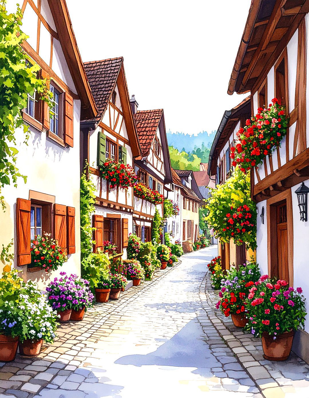 A Quaint European Village Street - 30 landscape drawing ideas