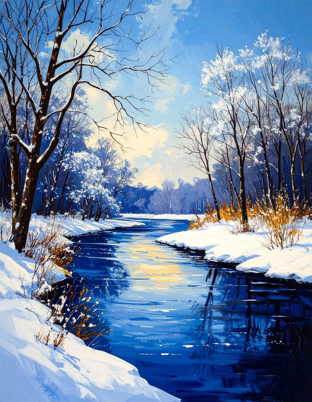 A Quiet Winter River Landscape - 30 landscape painting ideas