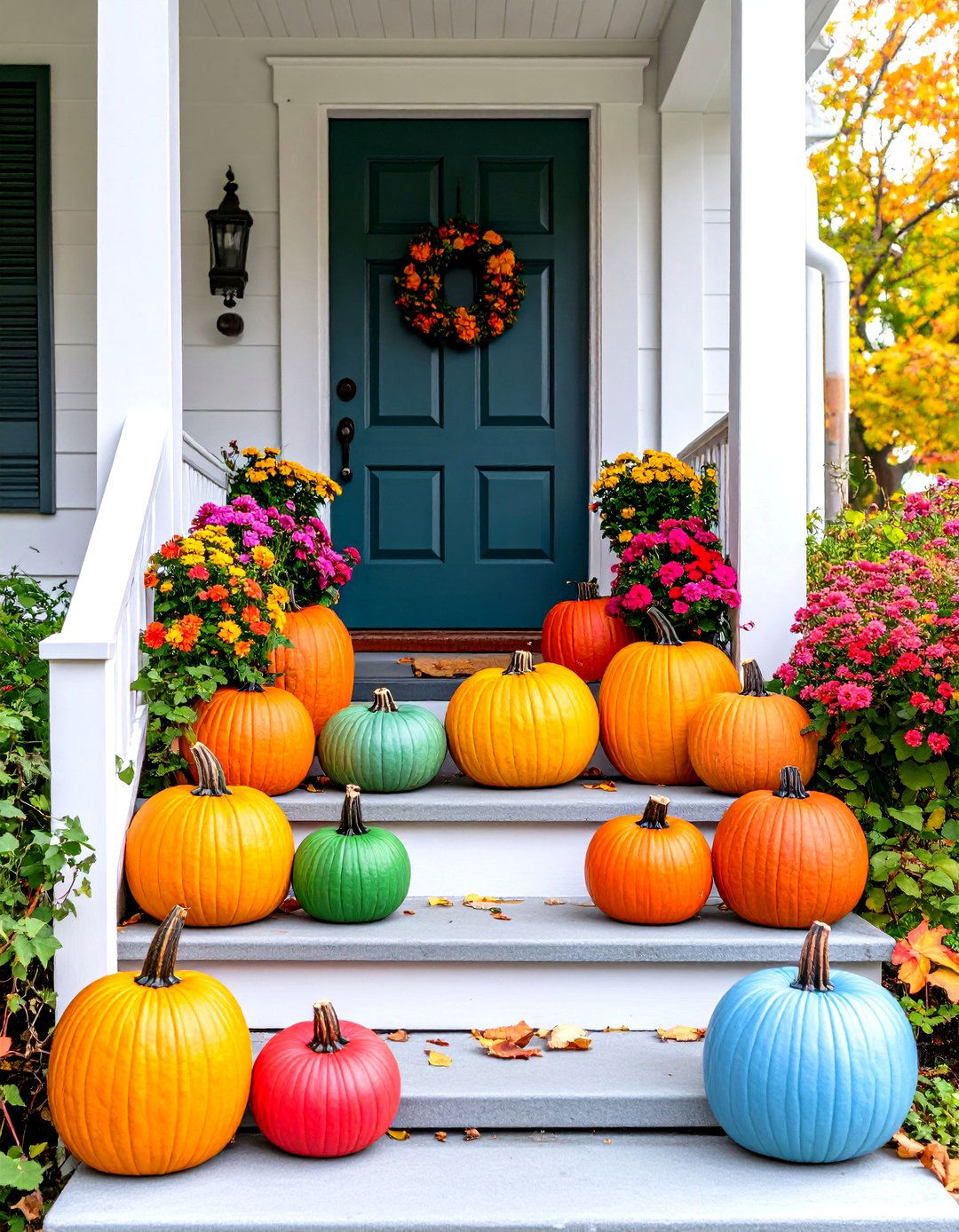 A Rainbow Pumpkin Front Porch - 30 fall front porch ideas