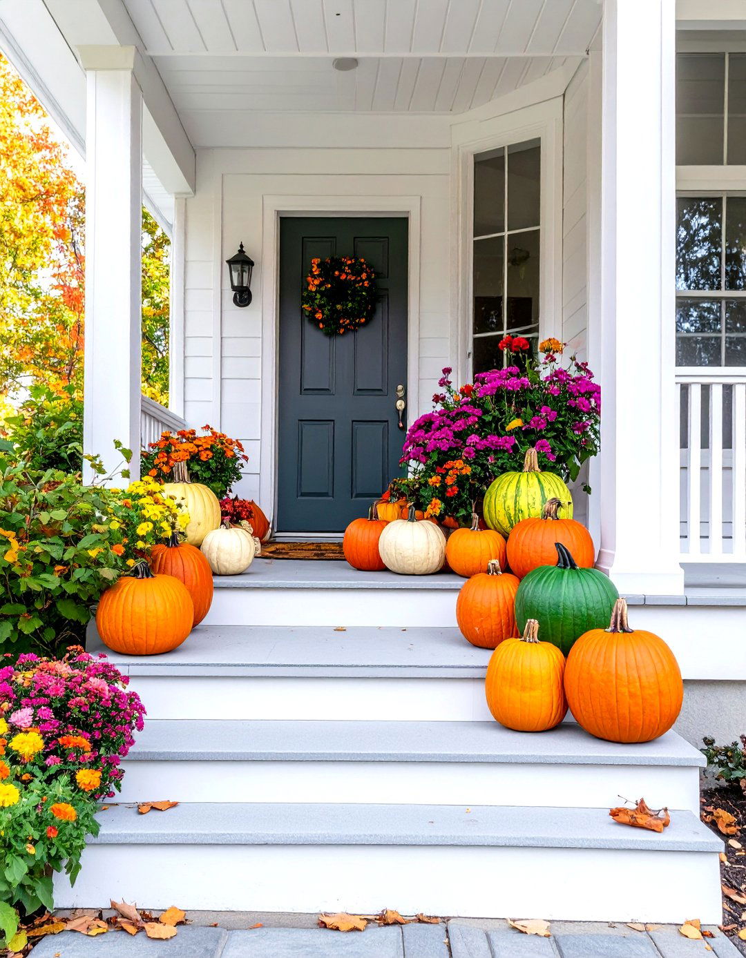A Rainbow Pumpkin Porch - 30 fall porch decorating ideas