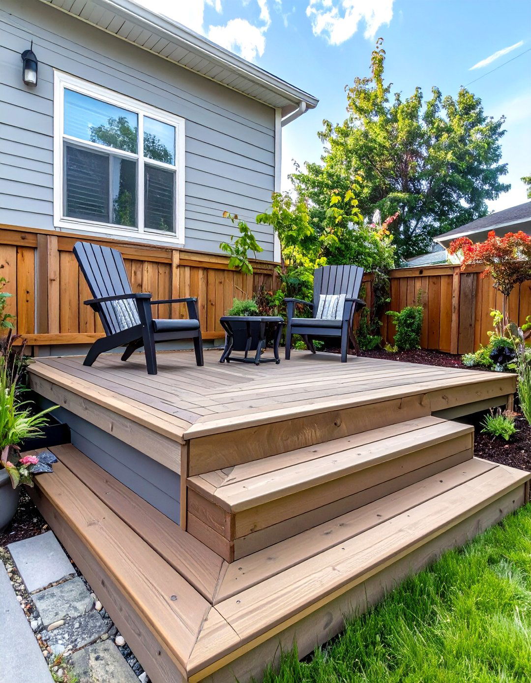 A Raised Corner Deck for a Defined Zone - 30 small backyard landscaping ideas