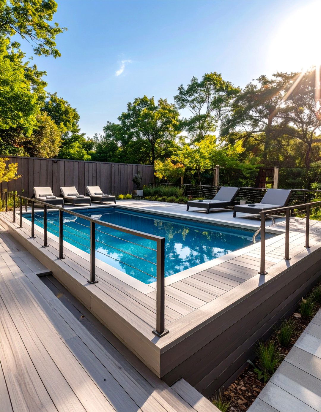 A Raised Deck Pool Landscape - 30 low maintenance pool landscape design ideas