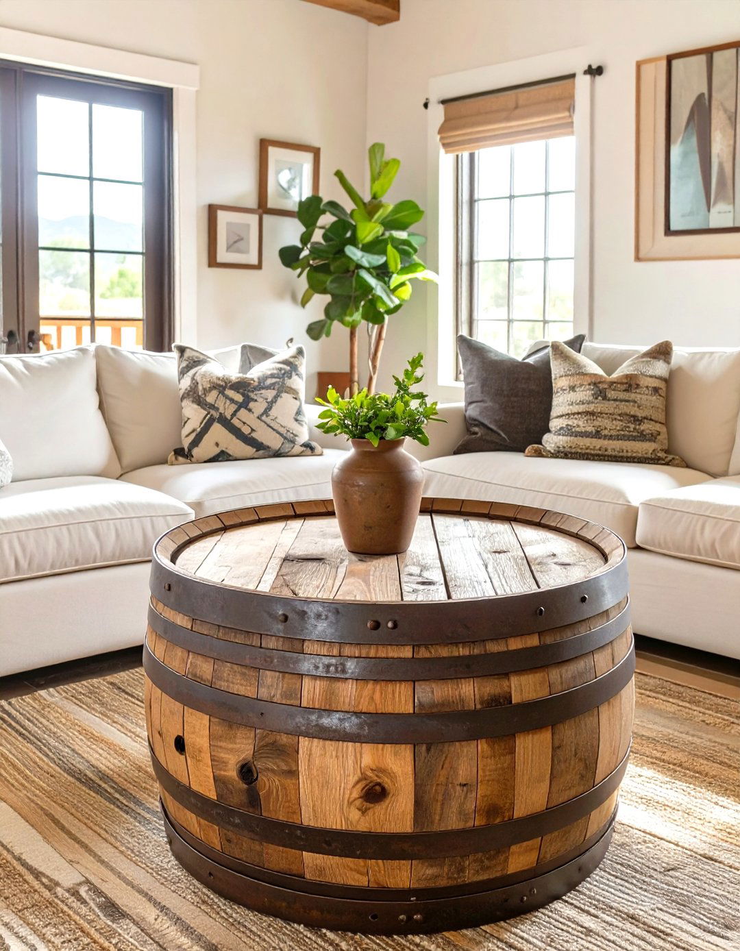 A Reclaimed Barrel Coffee Table - 30 western living room ideas