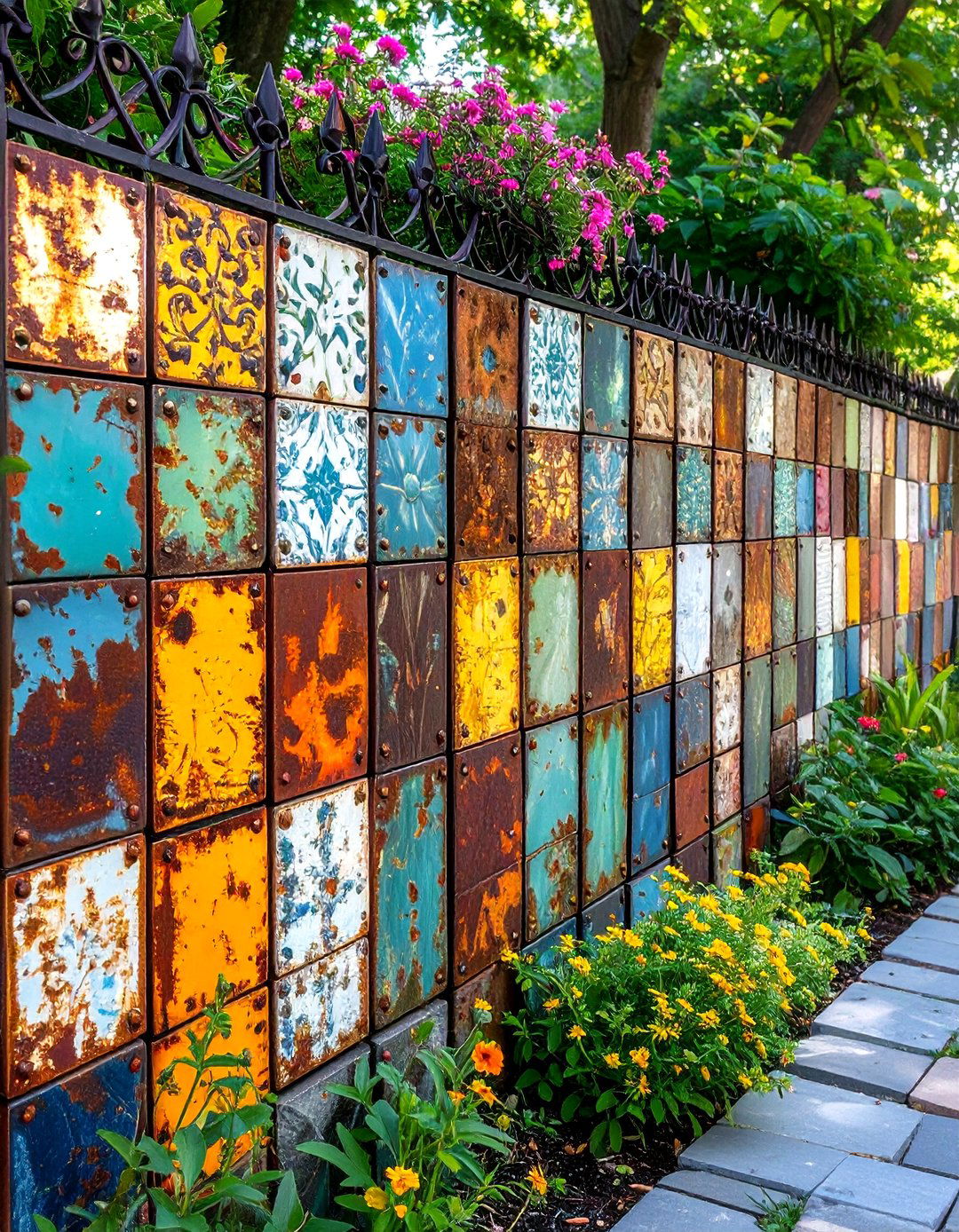 A Reclaimed Tin Tile Fence - 30 low cost garden fence designs
