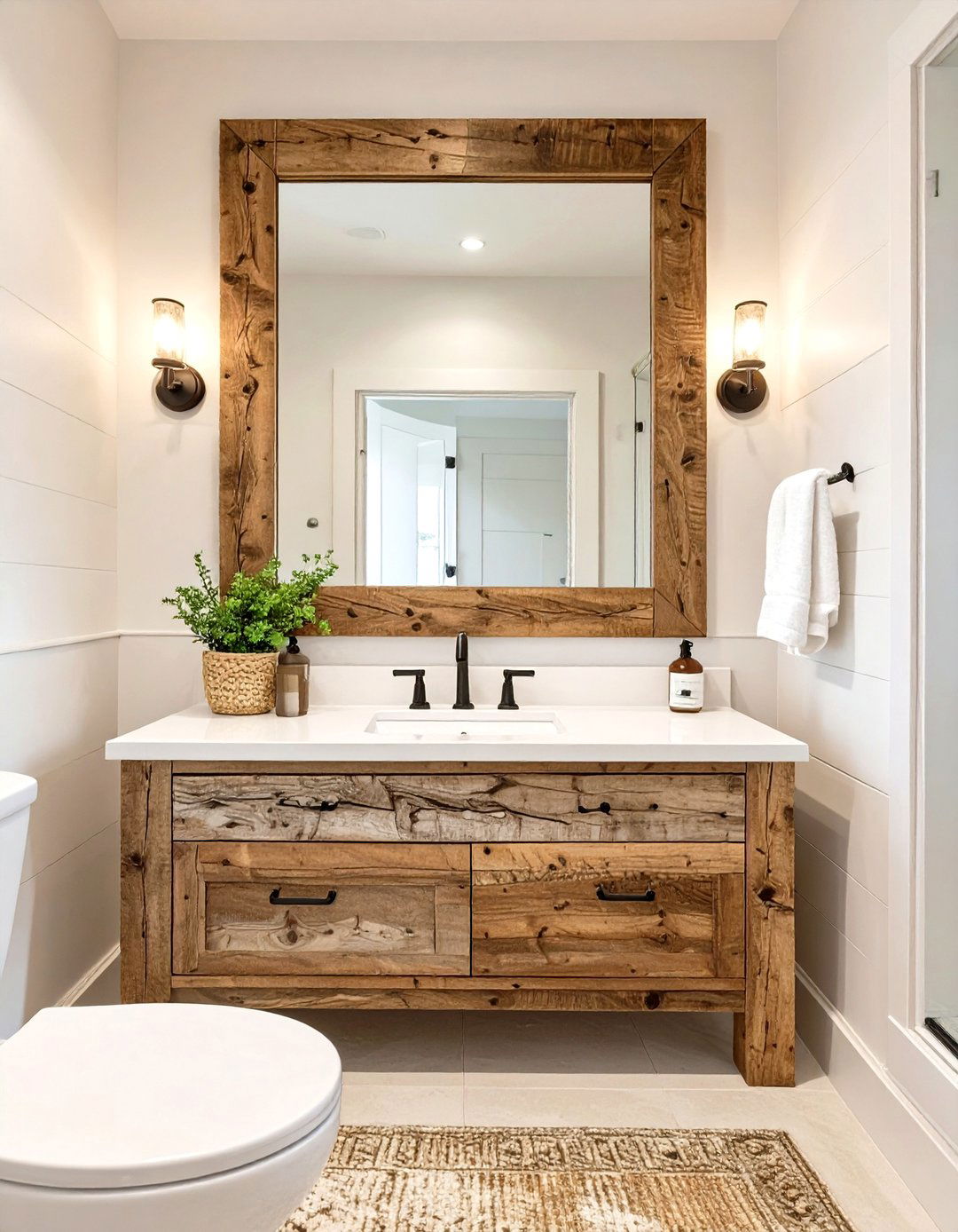 A Reclaimed Wood Vanity Focus Bathroom - 30 farmhouse rustic bathroom ideas