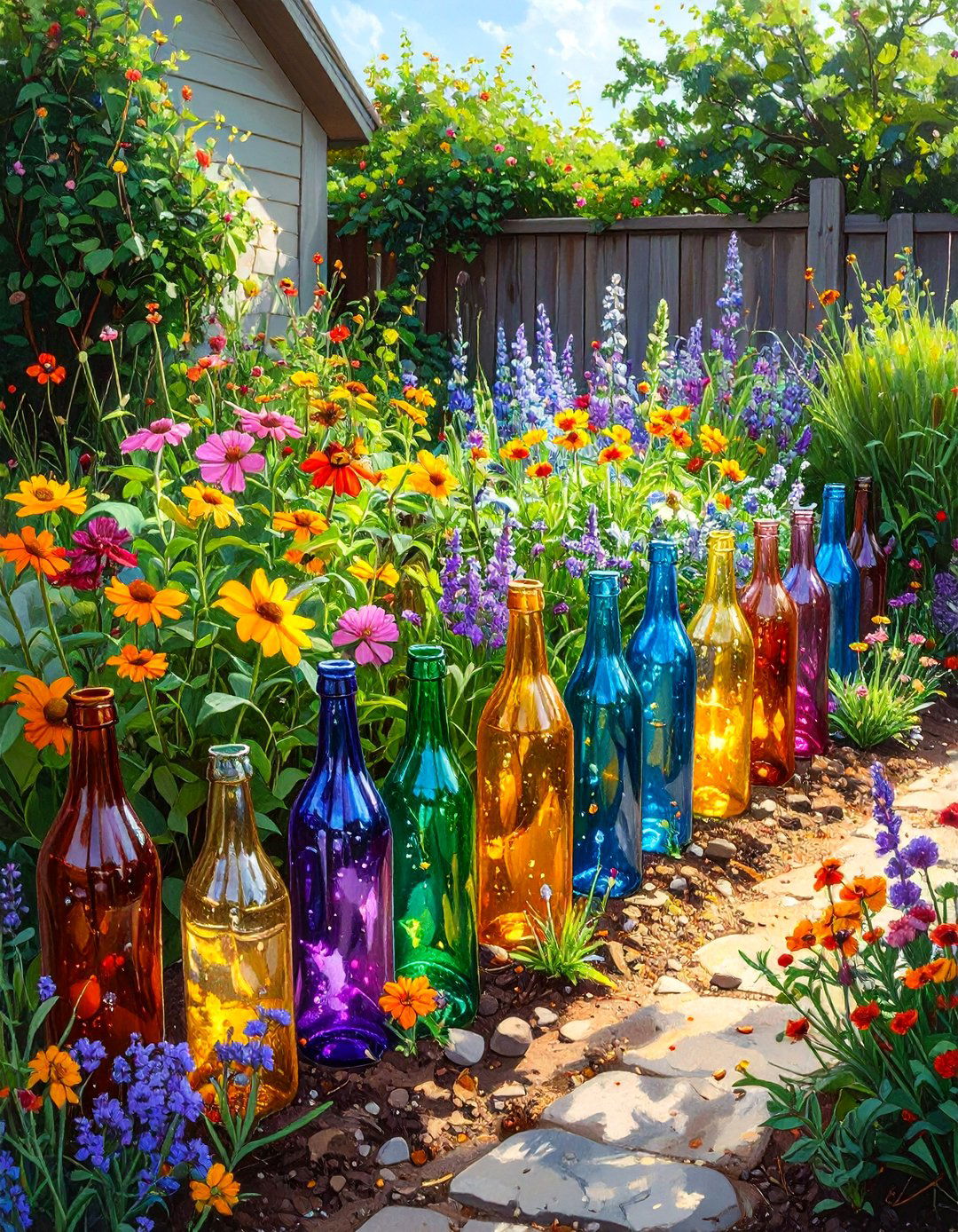 A Recycled Bottle Edge Garden - 30 budget small backyard ideas