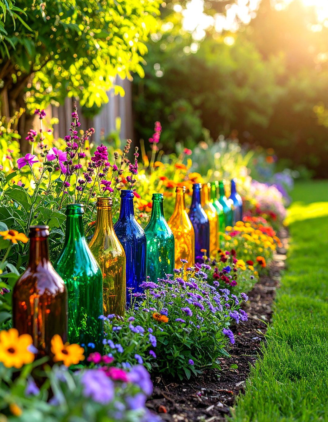 A Recycled Glass Bottle Garden Border - 30 garden border ideas
