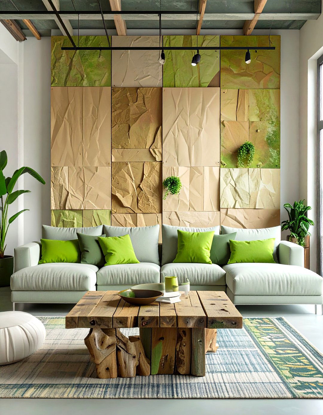 A Recycled Paper Wall Living Area - 30 interior design with sustainable materials ideas