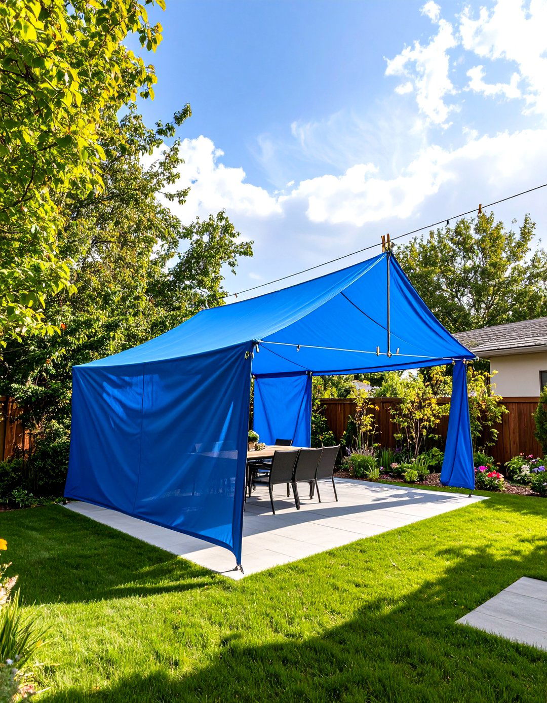 A Removable Clothesline Canopy - 30 patio shade ideas on a budget