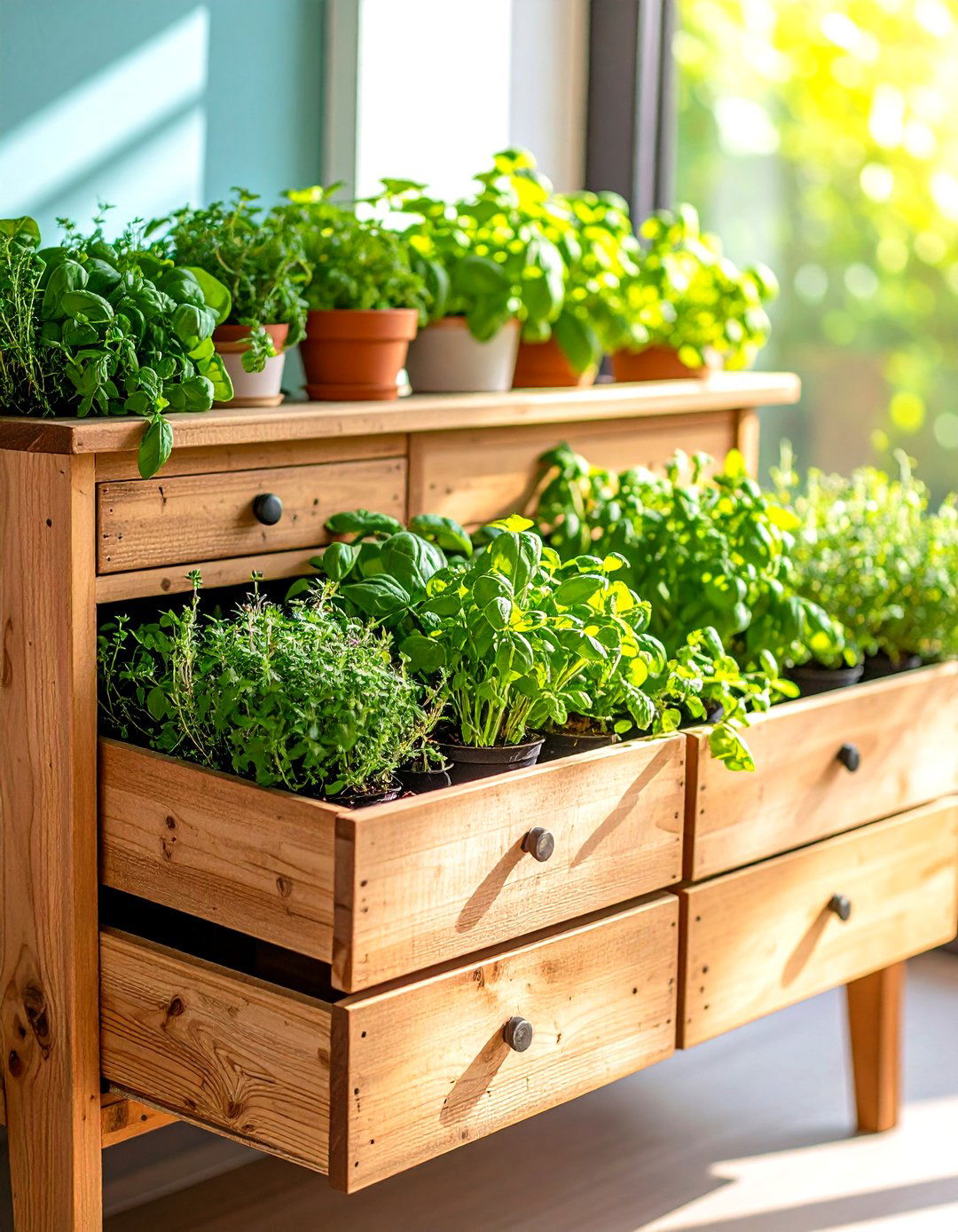 A Repurposed Dresser Drawer Herb Garden - 30 indoor herb garden ideas