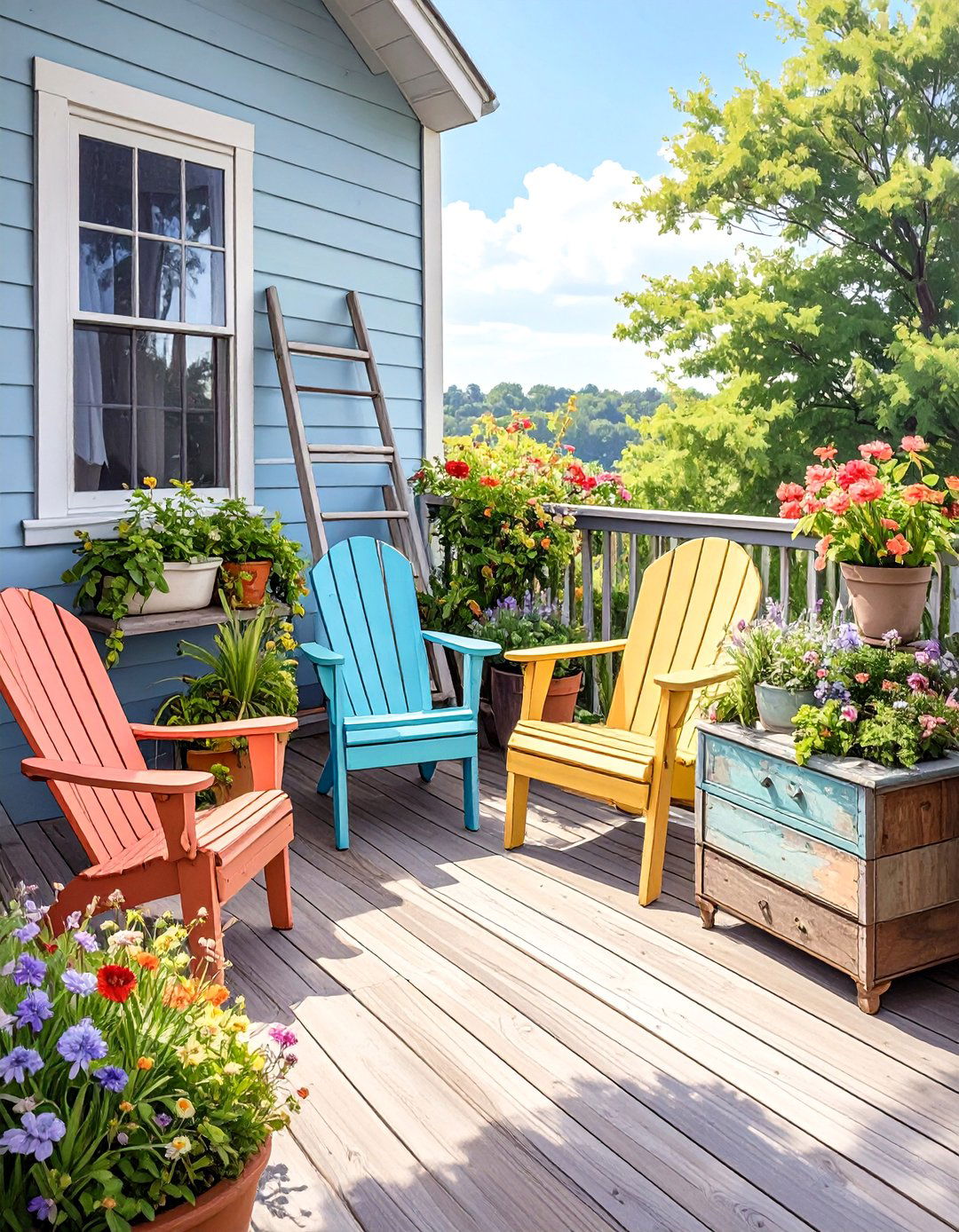 A Repurposed Furniture Charm Deck - 30 deck decorating ideas on a budget
