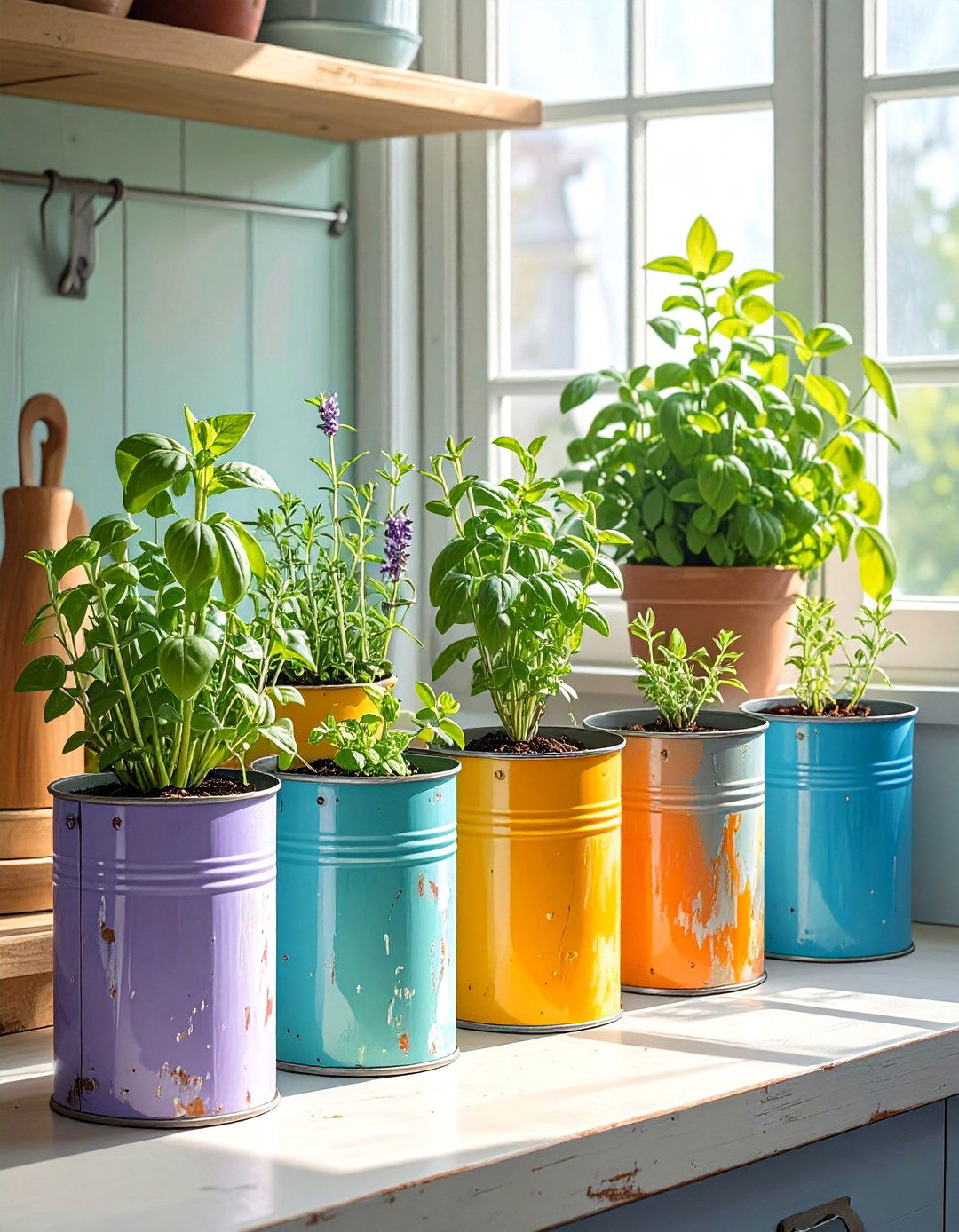 A Repurposed Paint Can Herb Garden - 30 bucket garden ideas