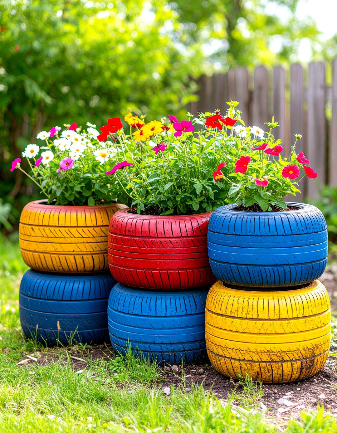 A Repurposed Tire Planter Garden - 30 backyard ideas on a budget