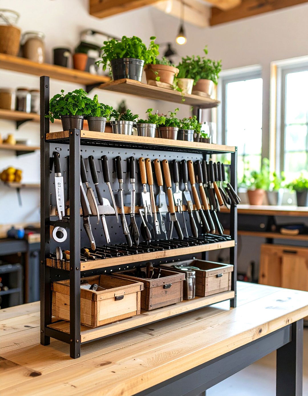 A Repurposed Wine Rack for Hand Tools - 30 garden tool storage ideas