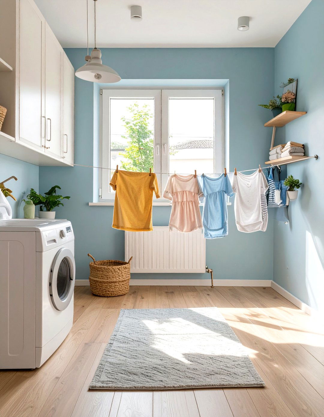 A Retractable Clothesline for Drying - 30 tiny laundry room ideas