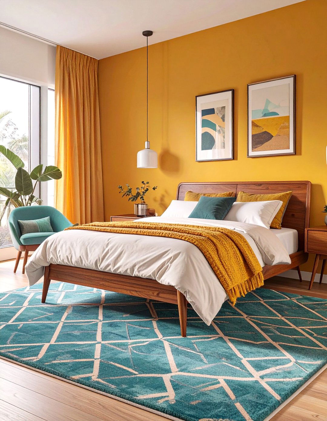 A Retro Mustard and Teal Bedroom - 30 colorful bedroom ideas