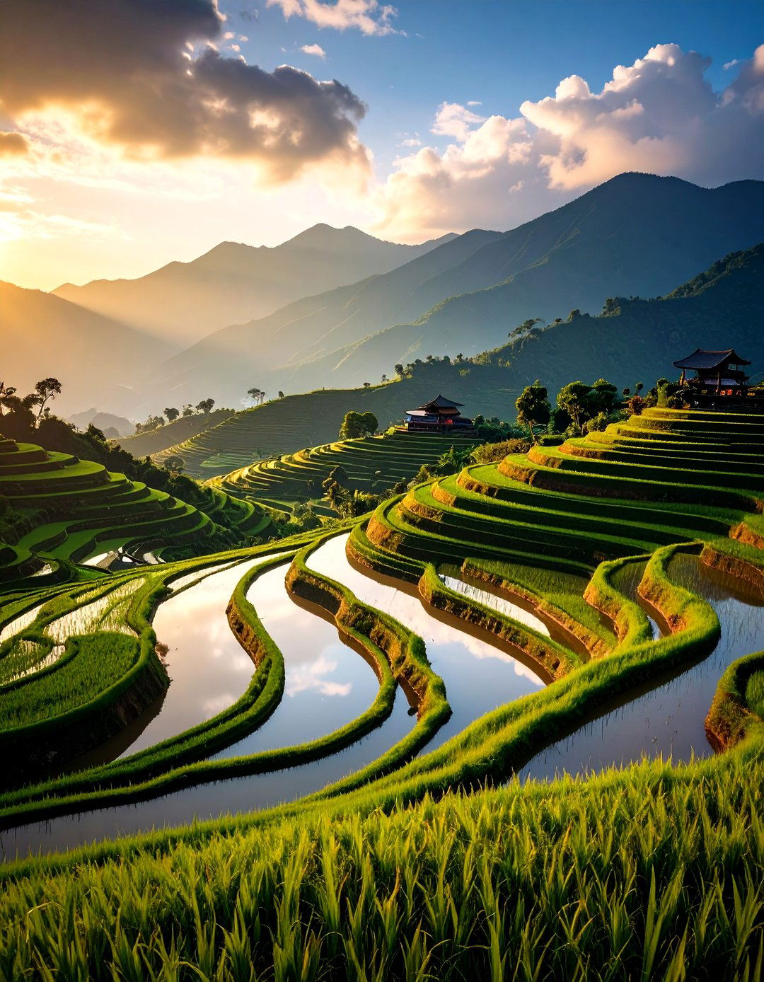 A Rice Paddy Terrace in Asia - 30 landscape drawing ideas