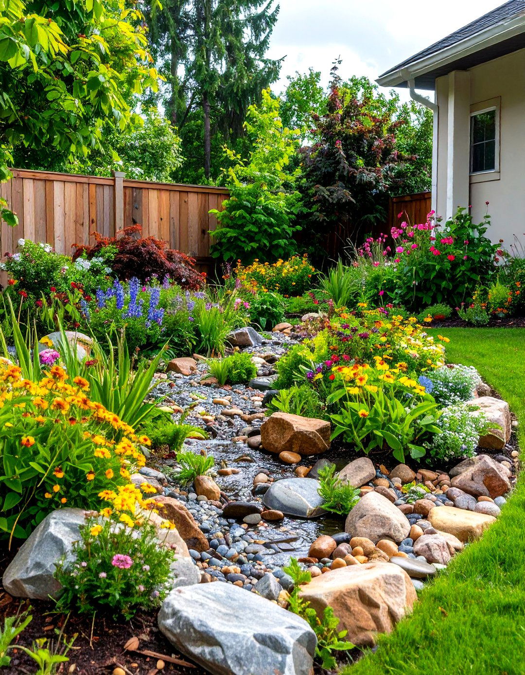 A Rock Filled Rain Garden - 30 front yard landscaping ideas with rocks