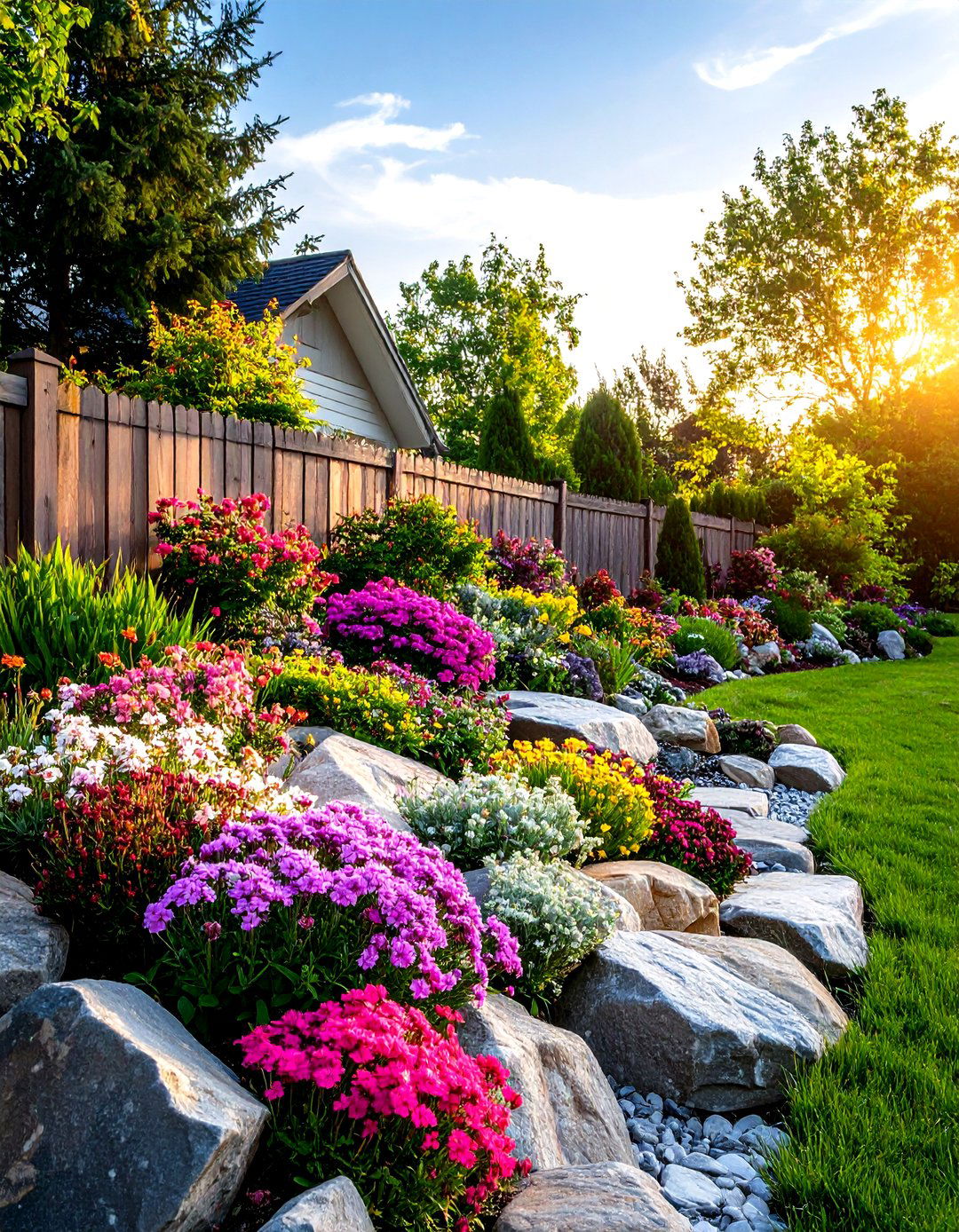 A Rock Garden with Alpine Plants - 30 fence line landscaping ideas