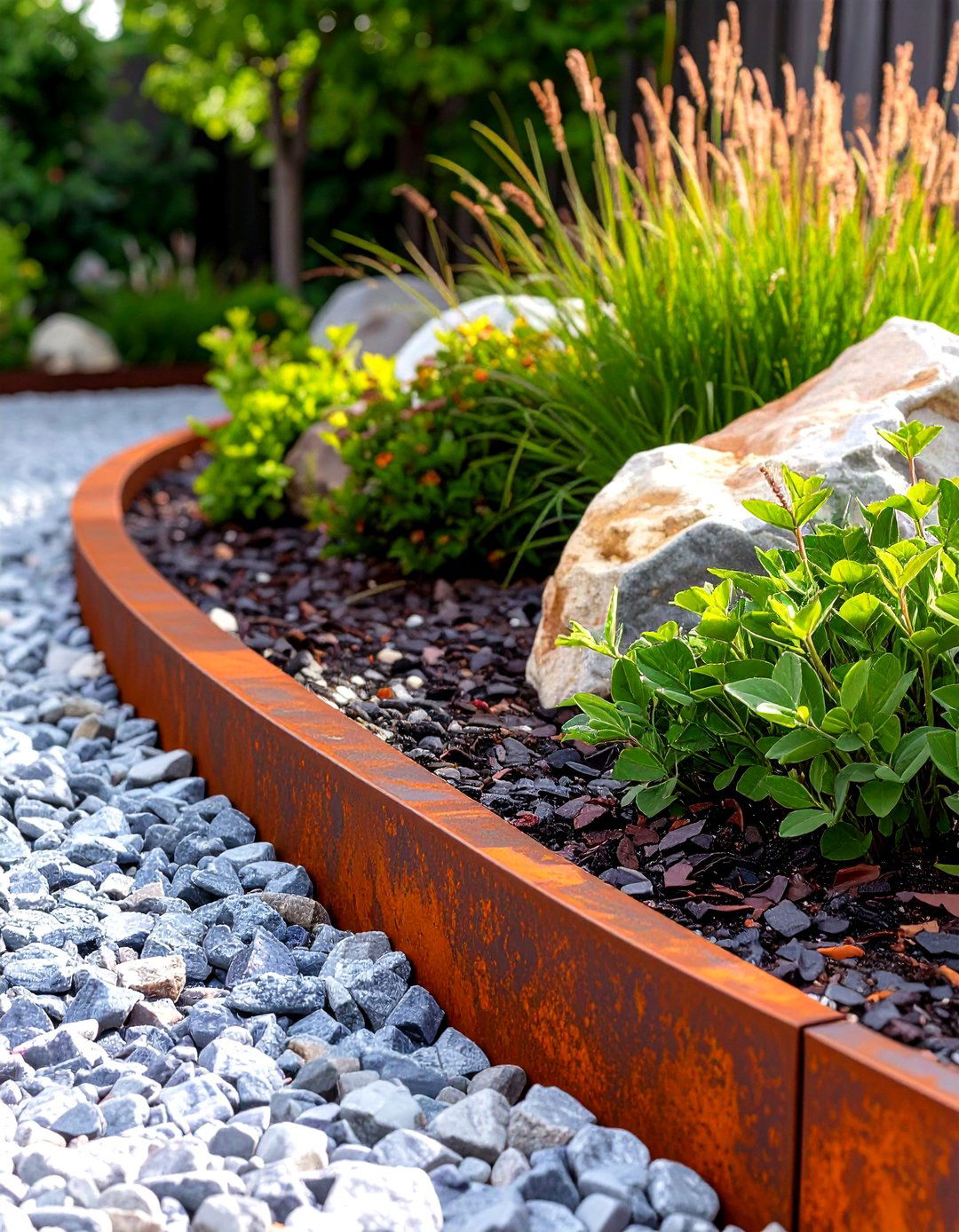 A Rock Garden with Corten Steel Edging - 30 modern rock garden ideas