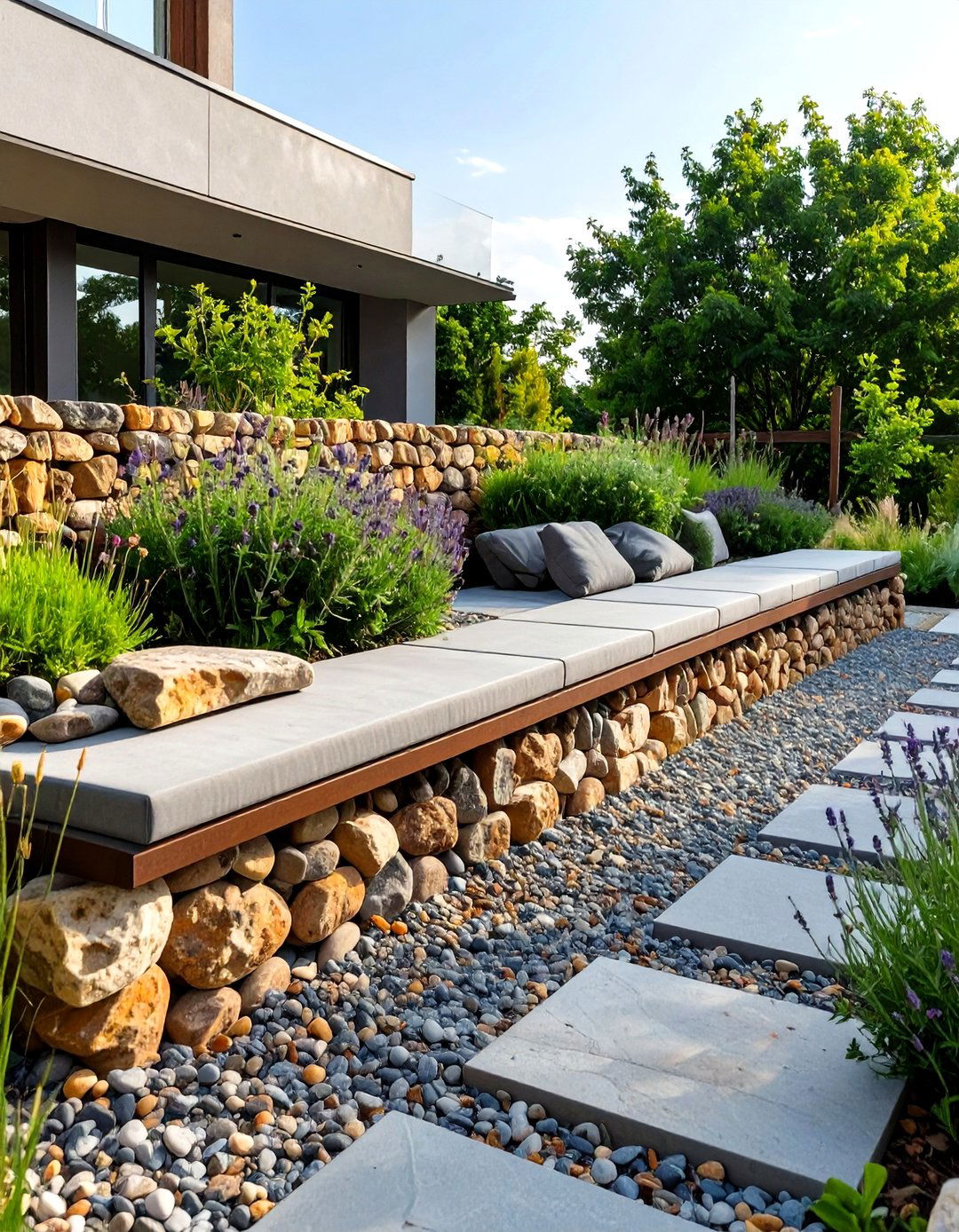 A Rock Garden with Integrated Seating - 30 modern rock garden ideas