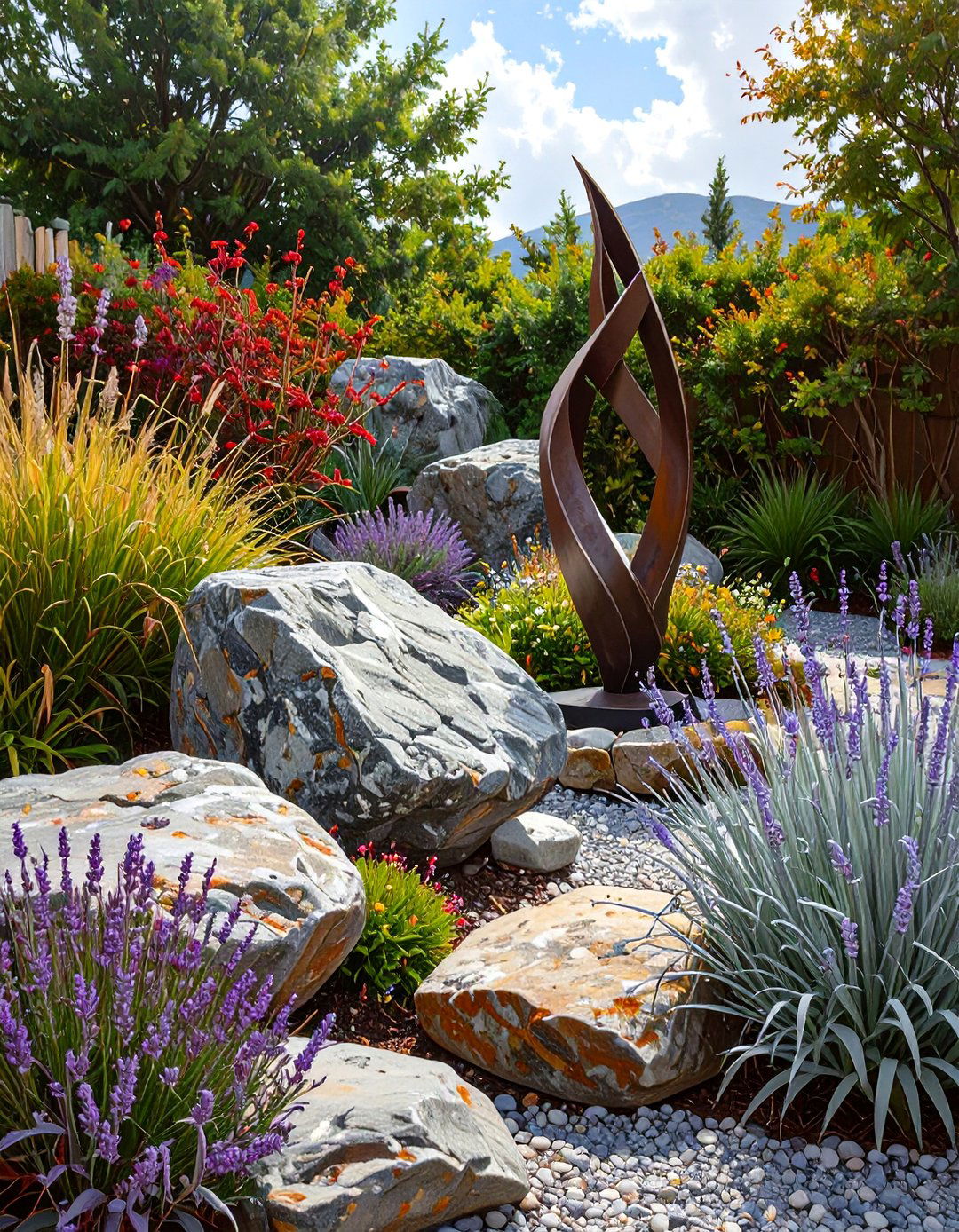 A Rock Garden with Sculptural Elements - 30 low maintenance small rock garden ideas