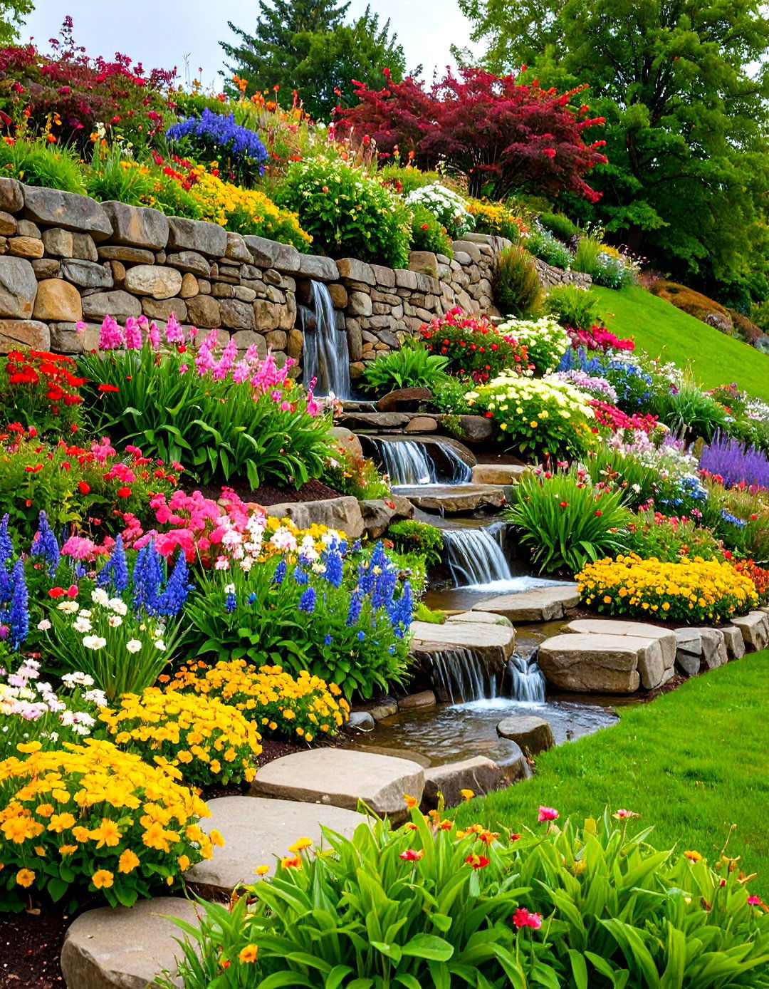 A Rock Retaining Wall Garden - 30 landscaping ideas with rocks