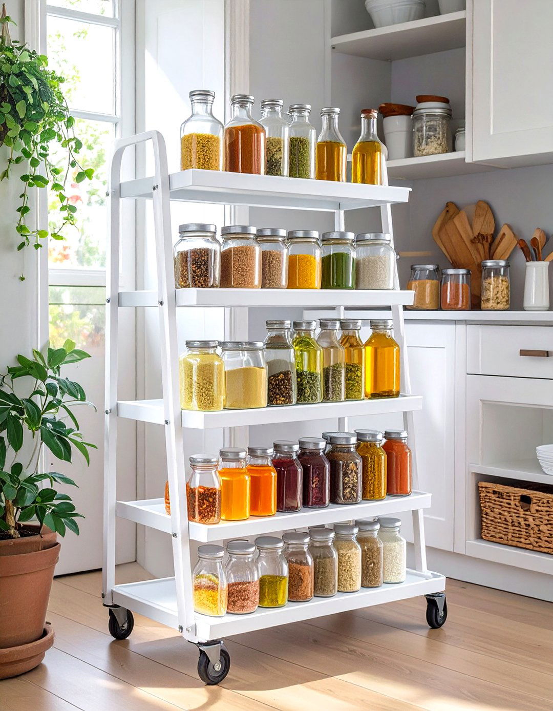 A Rolling Cart as a Mobile Pantry - 30 small pantry organization ideas